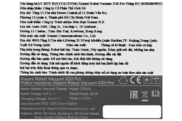 Robot hút bụi lau nhà Xiaomi Vacuum X20 Pro trắng (BHR8859EU)